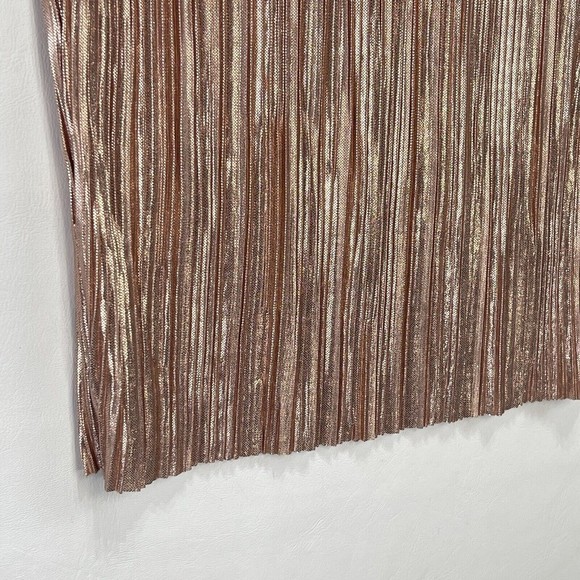 Women Metallic Golden Midi Skirt Size 4 Pleated Stretch - Picture 6 of 11